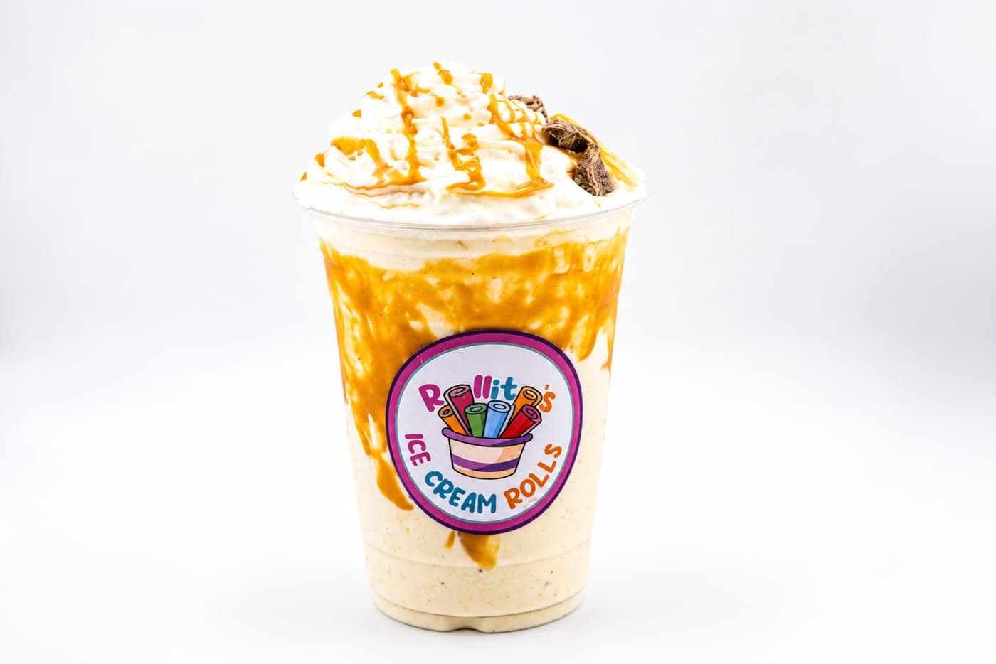 Creamy milkshake swirled with caramel sauce and topped with whipped cream